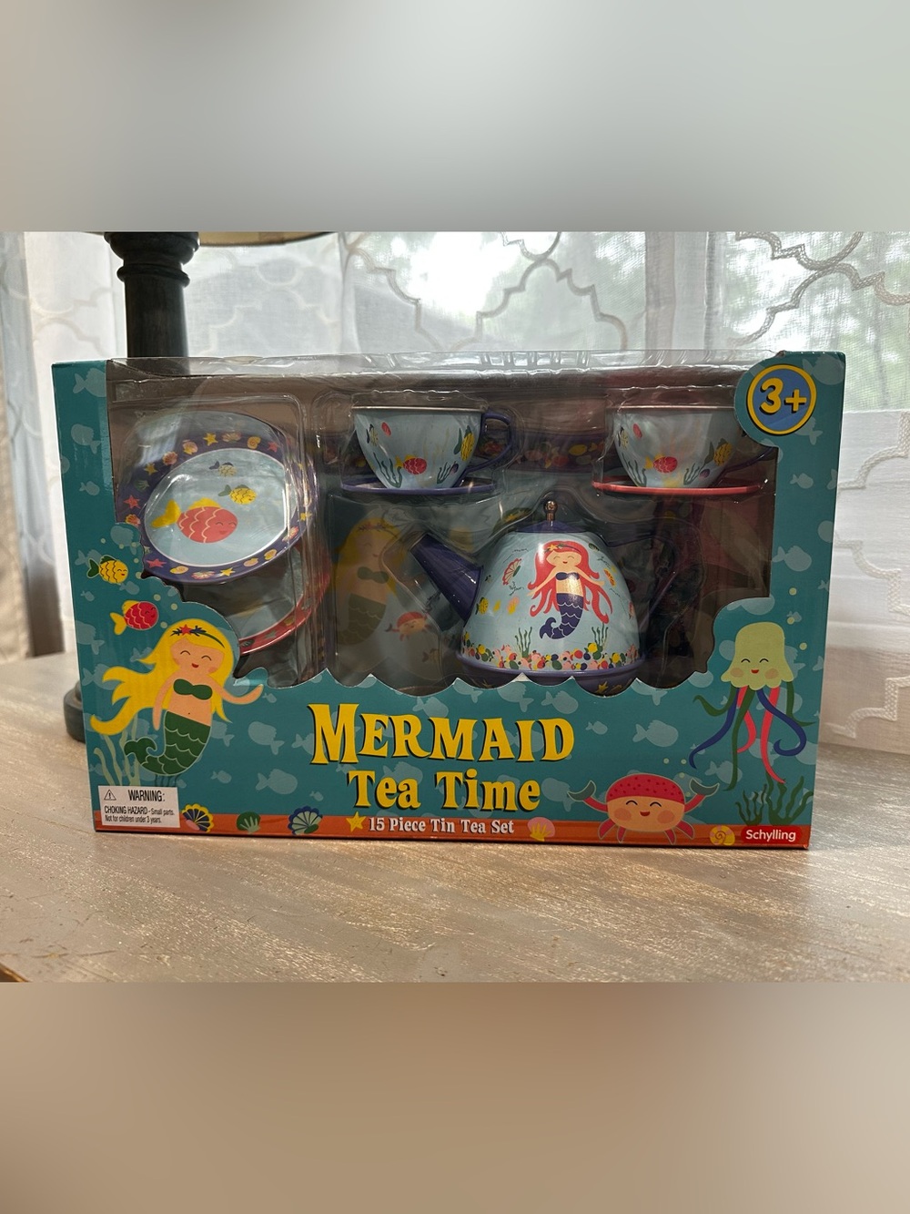 Schylling Mermaid Tea Time 15-Piece Tin Tea Set - Blue NIB
